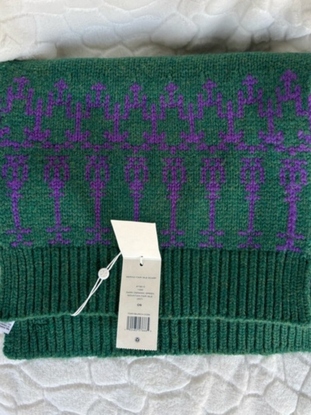 Tory Burch Dark Green Mountain Fair Isle Scarf & Mittens NWT